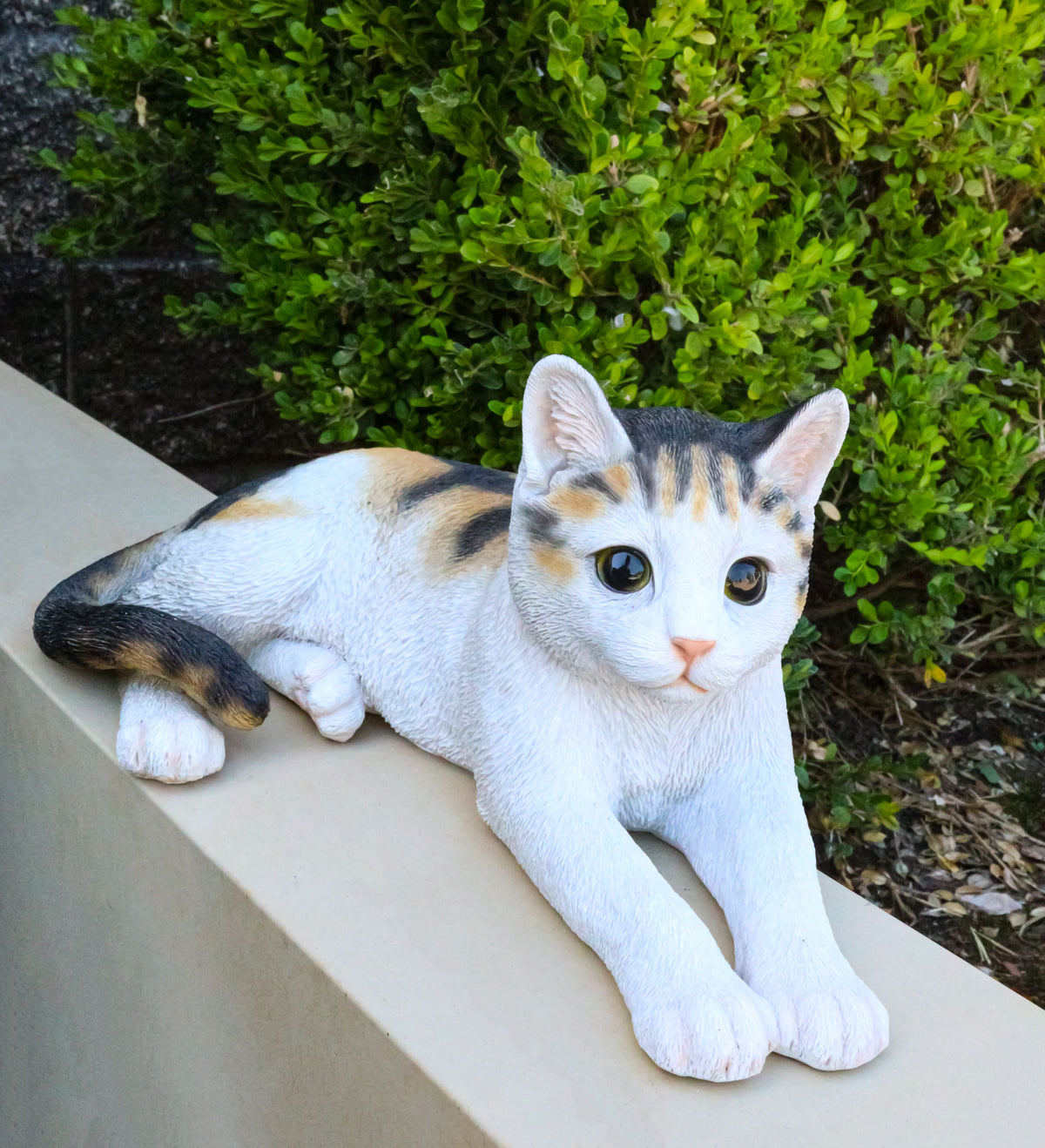 Realistic Adorable Feline Shorthair Calico Cat Kitten Lying Statue14.25"L