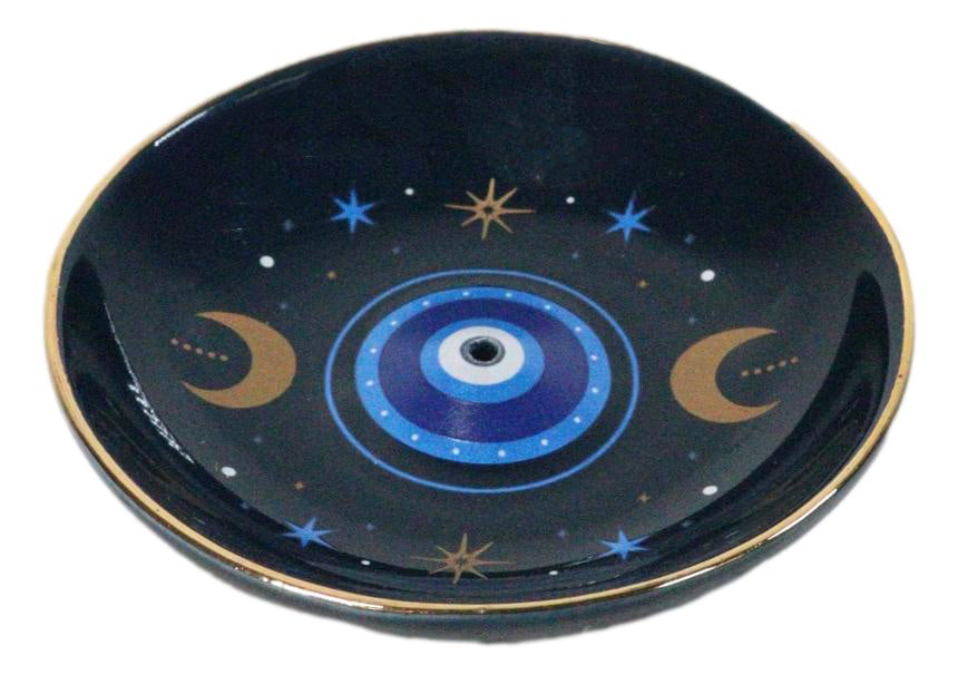 Ebros Gift All Seeing Eye Triple Moon Incense Stick Holder Dish Catcher