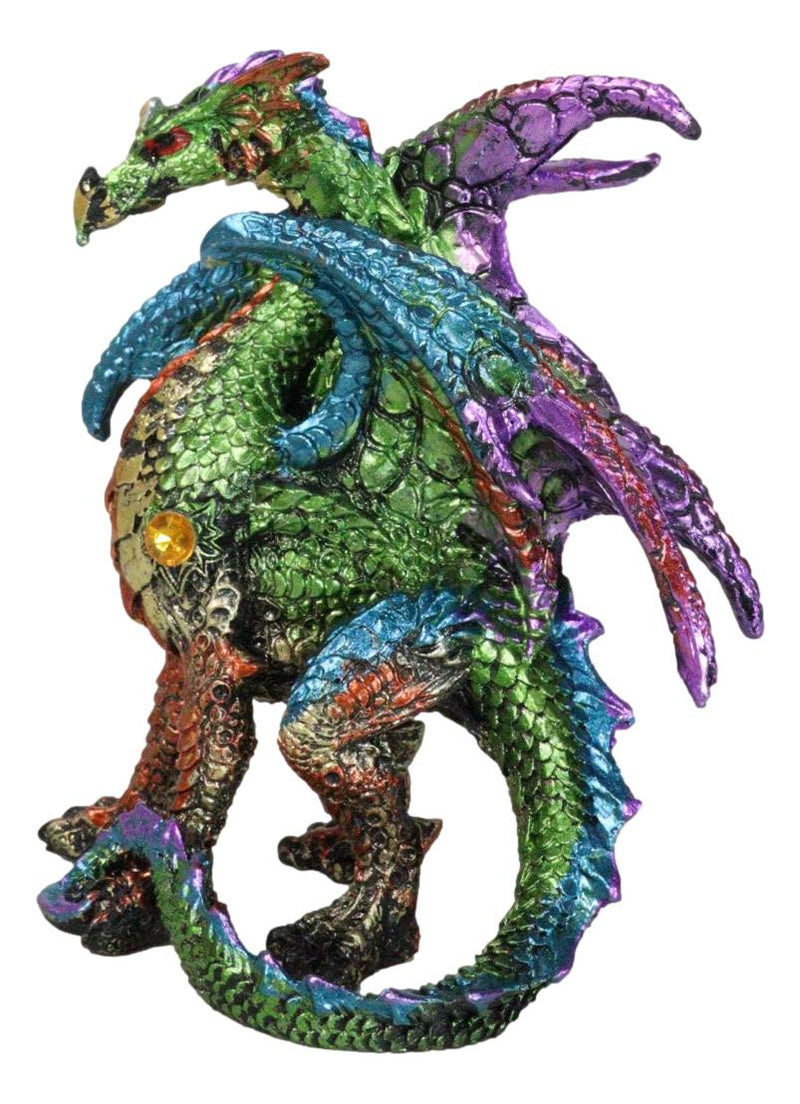 Standing Semi Metallic Rainbow Sky Horizon Dragon With Gemstones 4"H Figurine