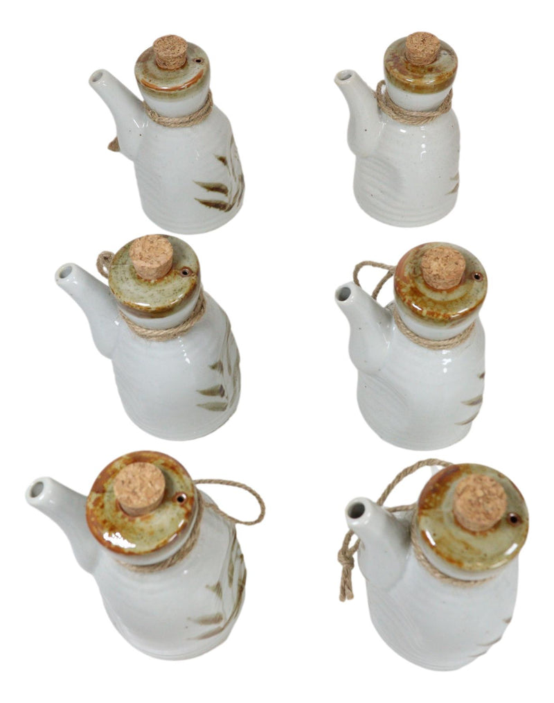 Pack of 6 Porcelain White Brown Reed Soy Sauce Vinegar Oil Dispenser Flask 7oz