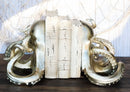 Nautical Sea Marine Octopus Bookends Pair Set Statue Antique Gold Finish