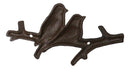 Set of 2 Cast Iron Rustic 2 Lovebirds Perching On Branch 2-Pegs Wall Hooks