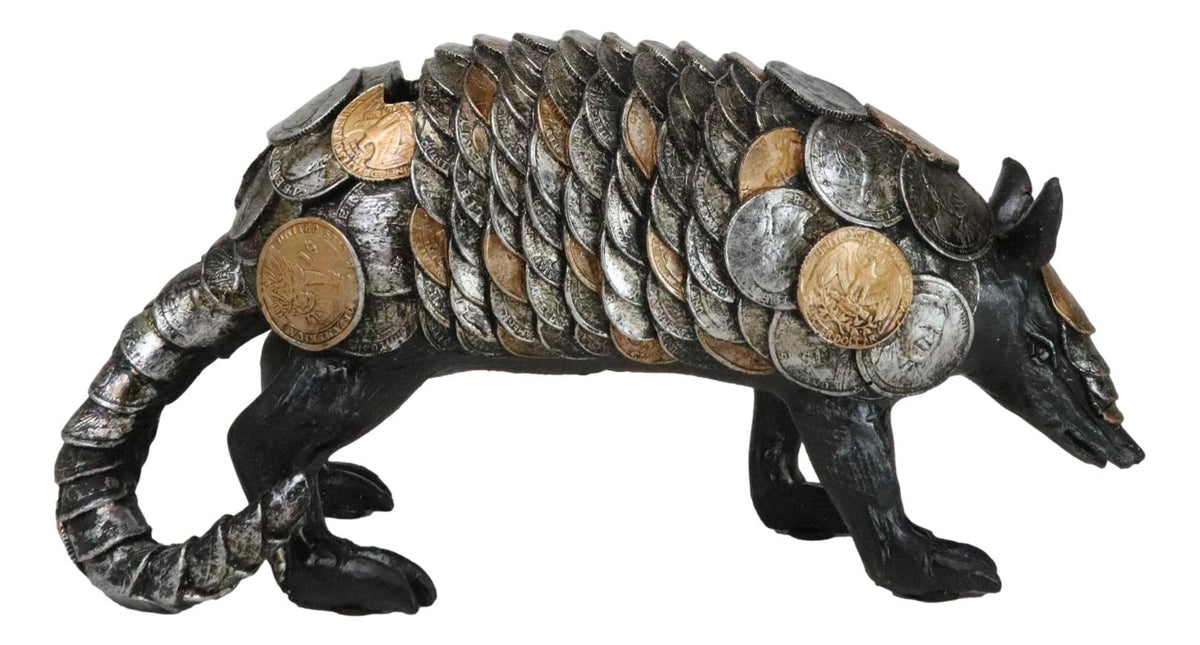 Western Rustic Armadillo With Engraved Coins Armor Money Savings Piggy Bank - Ebros Gift