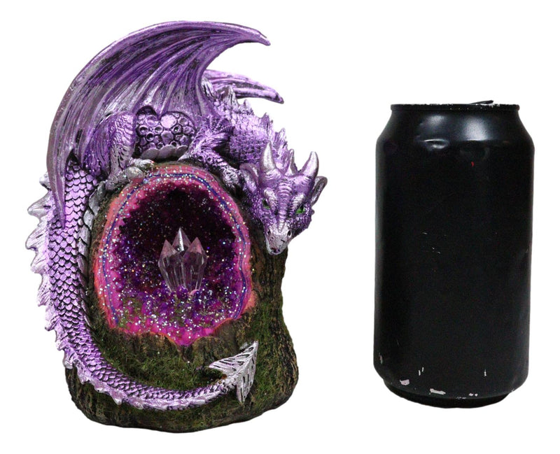 Fantasy Purple Moon Crater Dragon On Faux Geode Crystal Cove LED Light Figurine