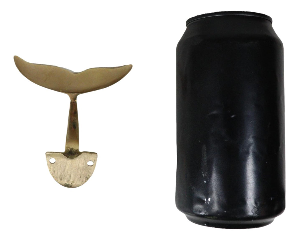 Set of 2 Brass Gold Nautical Sea Baleen Blue Whale Tail Wall Coat Hook Hangers - Ebros Gift