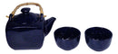 Speckled Navy Blue Zen Fusion Reactive Glaze 32oz Teapot With 2 Tea Cups Set