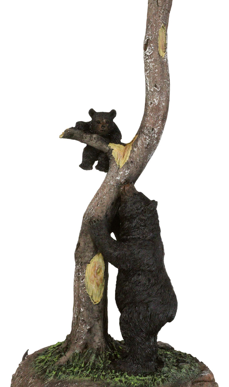 Rustic Black Mother Bear Playing With Cub Hanging On Tree Branch Table Lamp