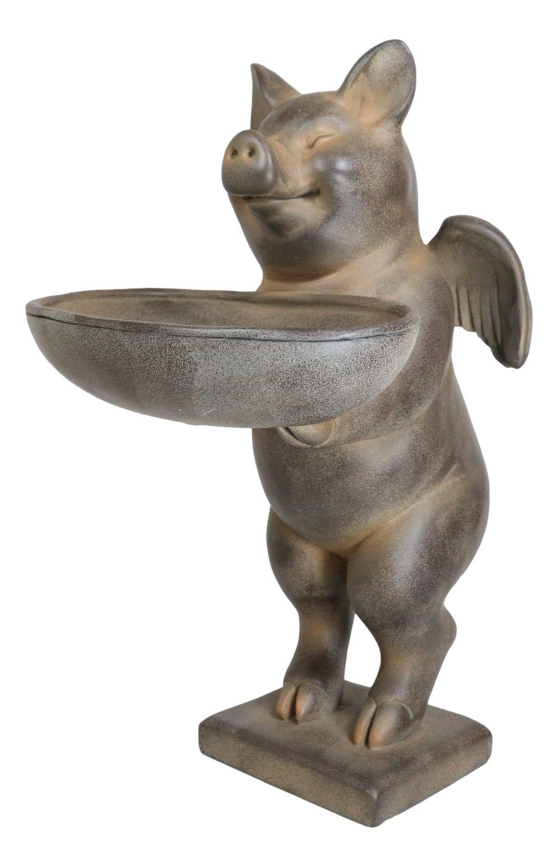 Rustic Country Angel Wings Pig Holding Trough Bird Feeder Or Bath Sculpture