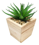 Set of 4 Realistic Artificial Botanica Green Succulents In Wooden Pots 4.75"H