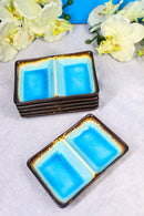 Pack Of 6 Blue Sky Aozora Kannyu Ceramic Two Compartment Rectangle Sauce Dishes