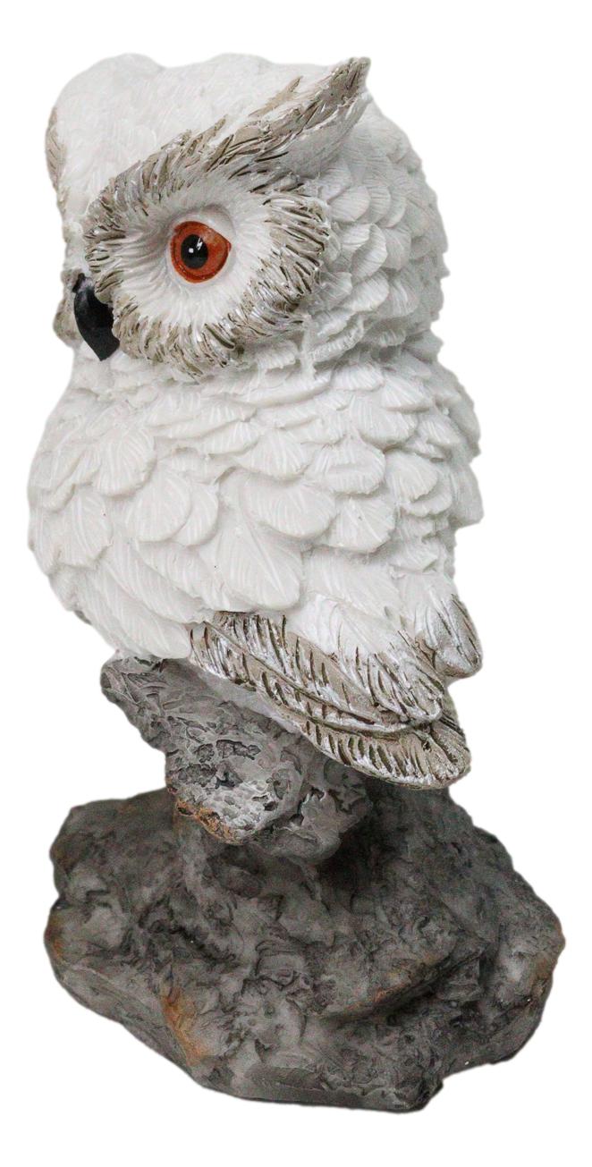 Whimsical White Snow Night Owl Perching On Tree Branch Figurine Decor
