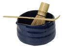Glossy Navy Blue Ceramic Japanese Matcha Green Tea Bowl Whisk & Scoop Set