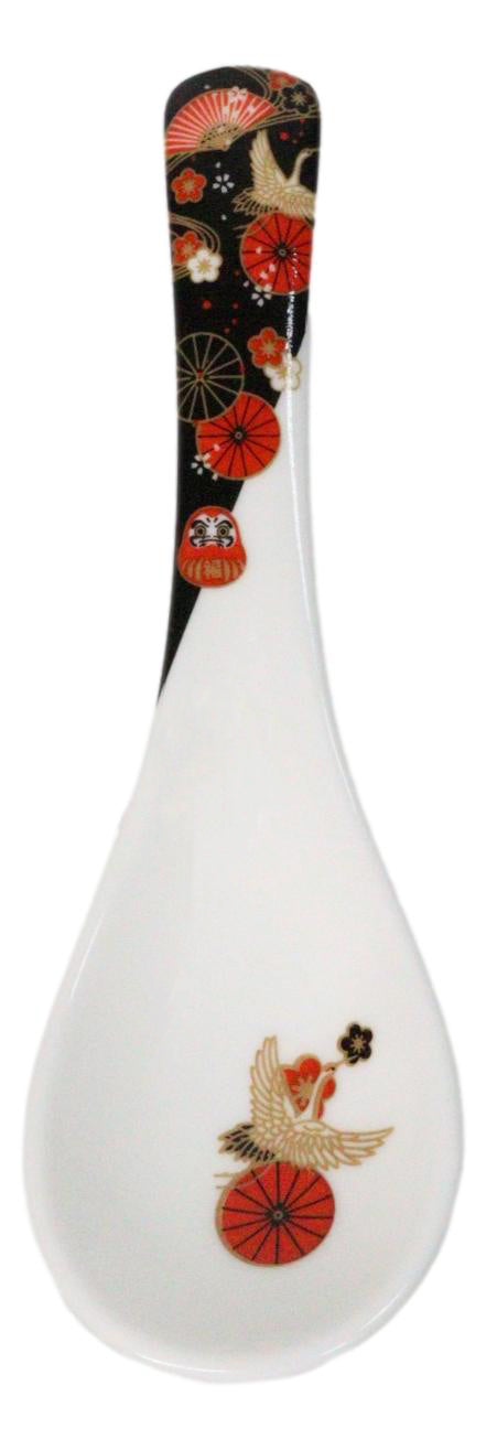 Set of 6 Japanese Crane Porcelain Asian Soup Spoons Japanese Ramen Pho Wonton