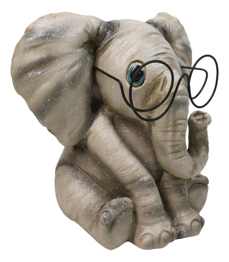 Safari African Savanna Whimsical Elephant Young Calf Wearing Glasses Figurine