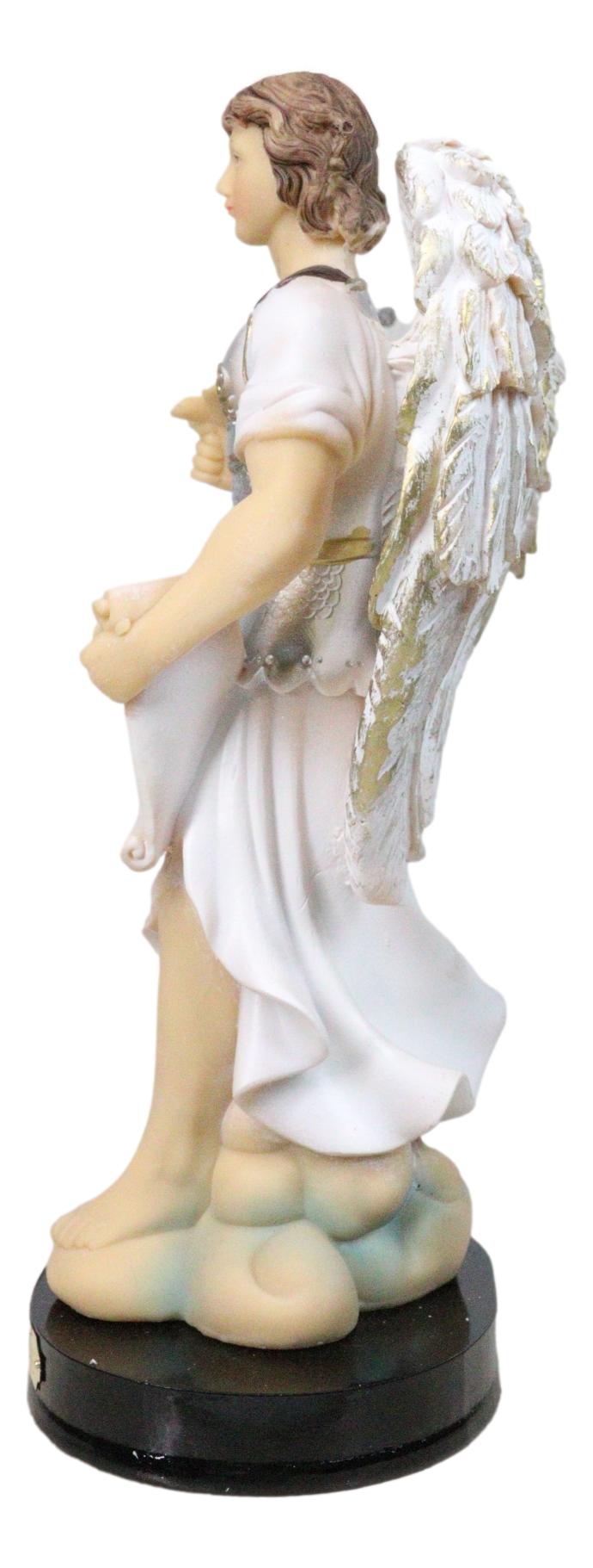 Archangel Saint Gabriel Holding Scroll and White Lotus Figurine With Base 8"H