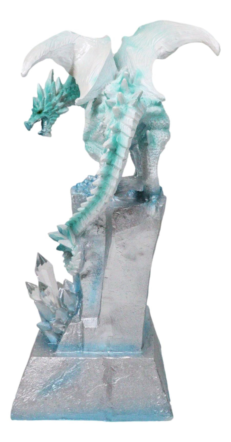 Winter White Dragon On Frozen Ice Cliff With LED Light Crystals Decor Figurine