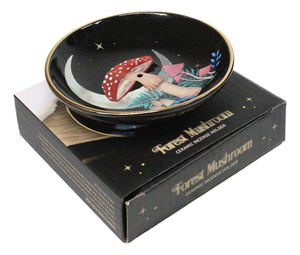 Witchcraft Wicca Dark Forest Toadstool Mushrooms And Fungi Round Incense Holder