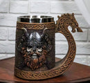 Viking Berserker Skull With Horned Helmet And Axes Dragon Longship Large Mug