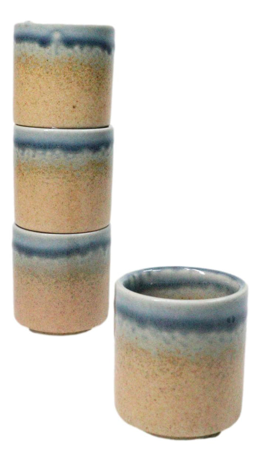Set of 4 Artistic Blue River Sand Ao Nagashi Porcelain 1.25oz Ochoko Yuzu Cups