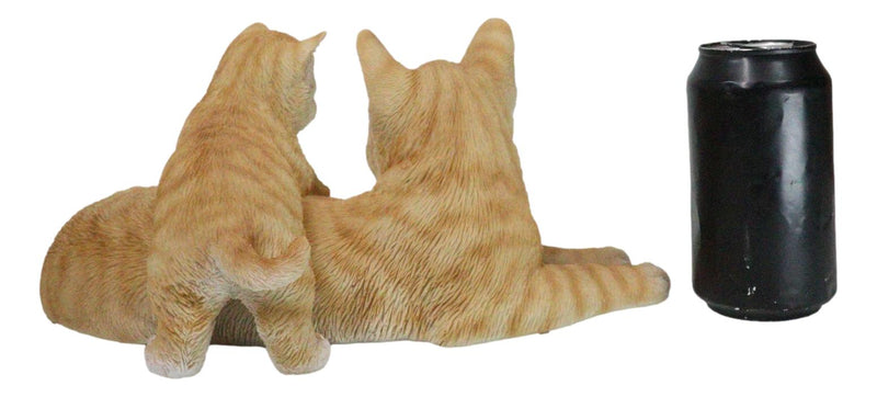 Realistic Curious Feline Orange Tabby Cat Mother with Cute Kitten Figurine 12"L