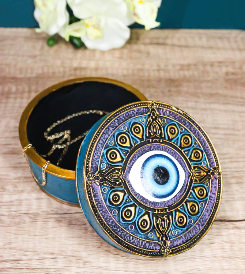 Auspicious Evil Eye With Peacock Train Sacred Compass Trinket Decorative Box