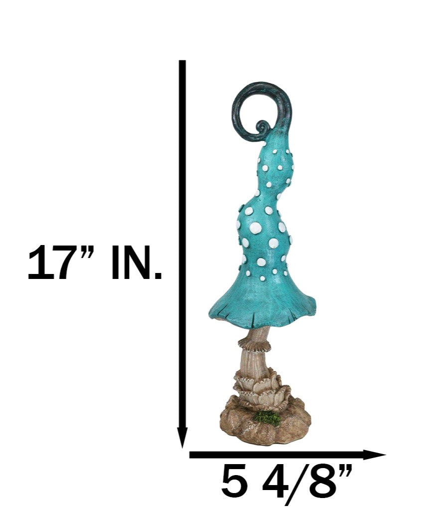 Enchanted Fairy Garden Blue Spotted Crooked Toadstool Mushroom Figurine 17"H