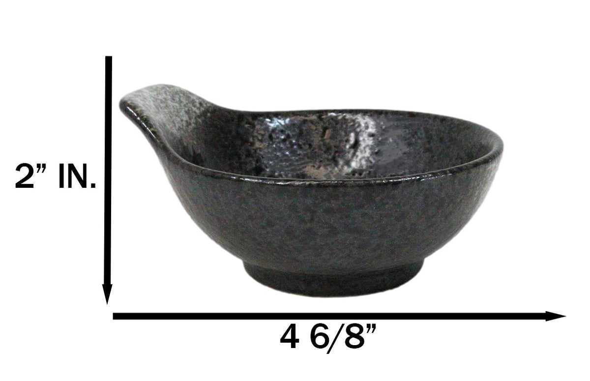 Pack Of 5 Charcoal Grey Tone Hakumu Small Ponzu Miso Soup Bowls With Handle 5oz