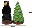 Wildlife Rustic Forest Black Bear And Pine Tree Ceramic Salt Pepper Shakers Set