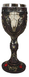 Ebros Horned Wild Bison Steer Tribal Skull Red Cyrstals Maroon Wine Chalice Goblet Cup