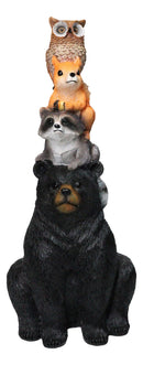 Woodlands Forest Totem Companions Black Bear Raccoon Squirrel Owl Stack Figurine