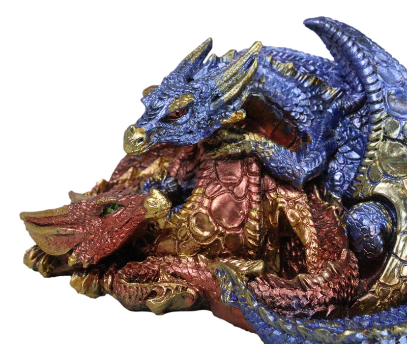 Metallic Iridescent Red and Blue Dragon Family Sleeping Peacefully Figurine