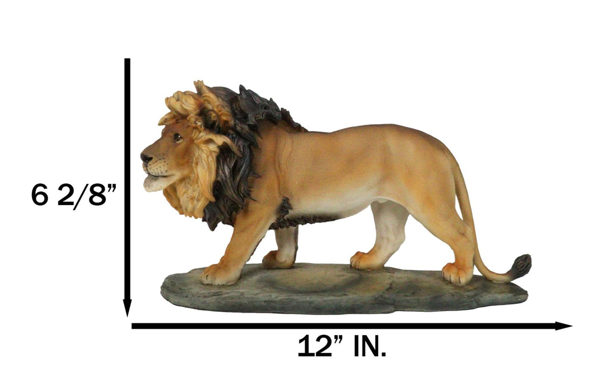 African Savanna Safari Wildlife Majestic Lion Prowling in Grasslands Figurine - Ebros Gift