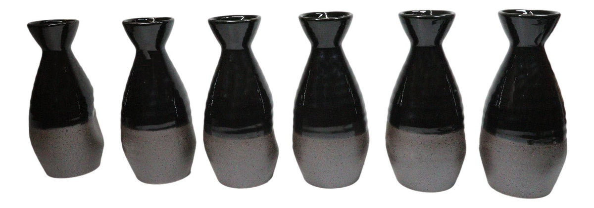 Pack Of 6 Made In Japan Black Matte And Glossy Wine Sake Tokkuri Bottle Flasks