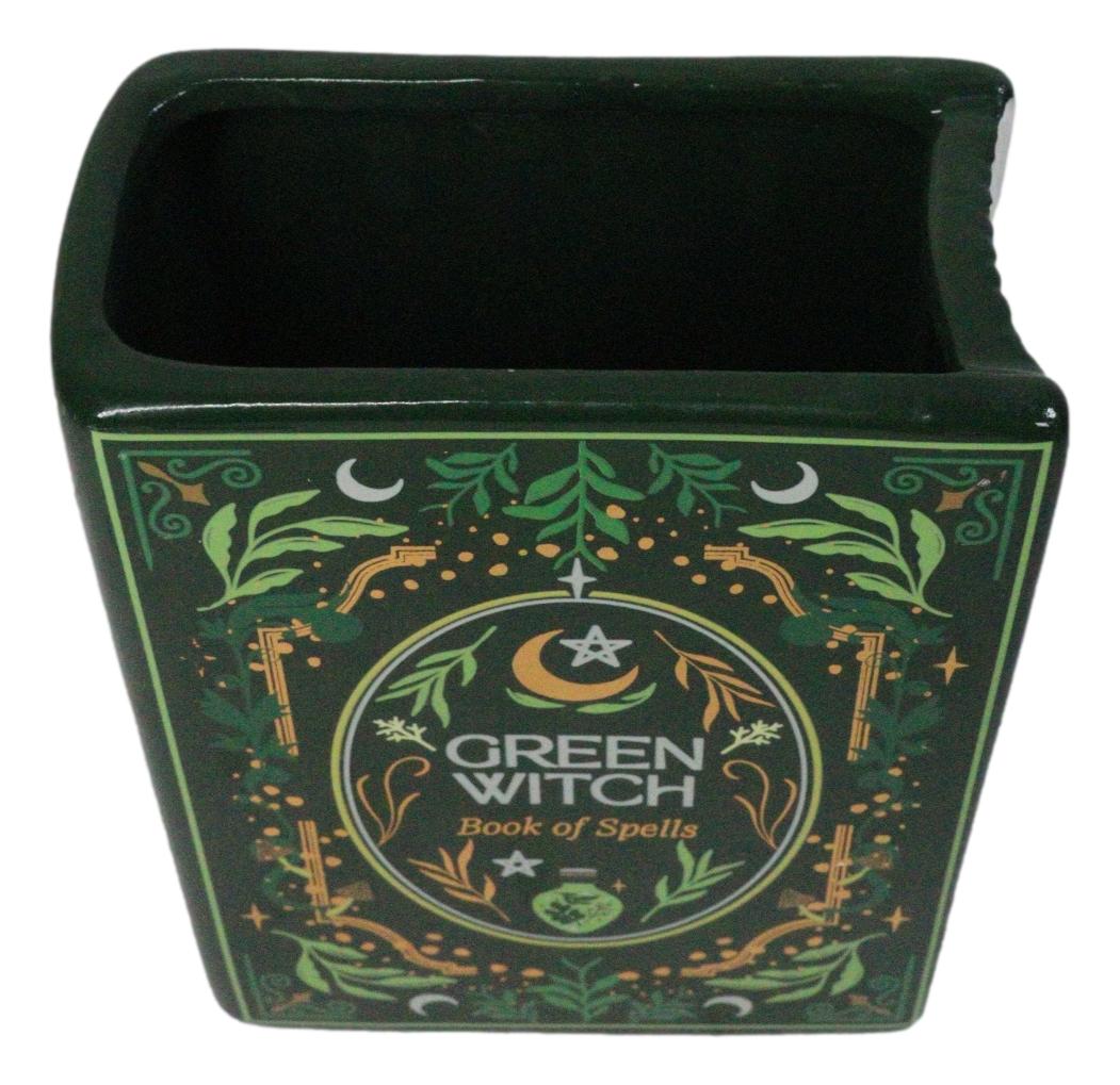 Ebros Green Witch Book of Spells Ceramic Flower Vase Gothic Grimoire Decor