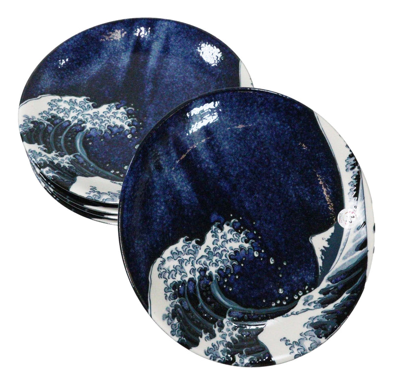 Set Of 5 Hokusai The Great Wave Of Kanagawa Mount Fuji 10"D Round Dinner Plates