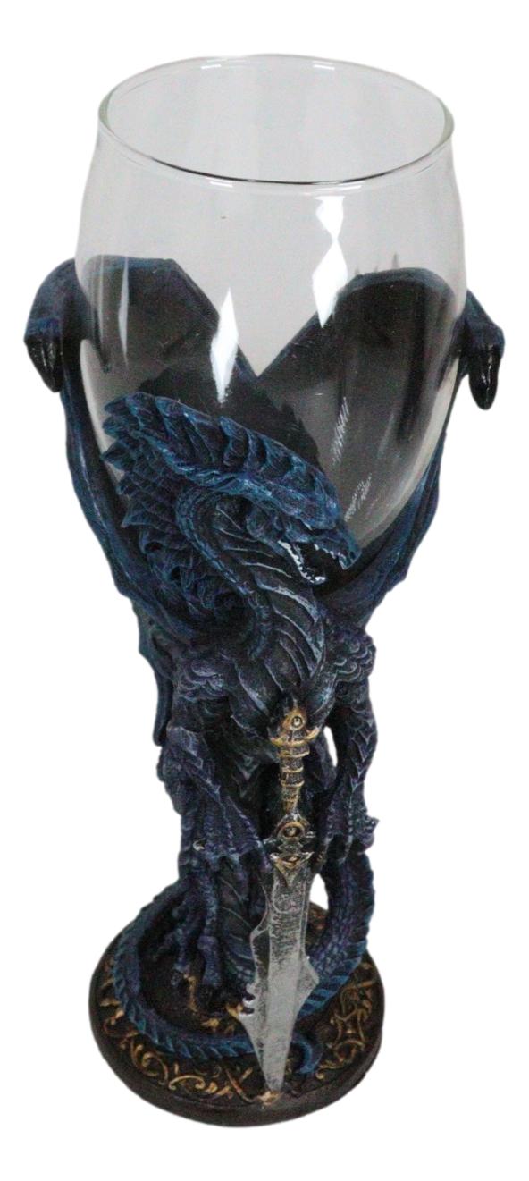 Fantasy Netherworld Blue Dragon Storm Blade Sword Glass Wine Goblet Chalice
