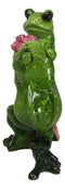 The Proposal Green Toad Frog Kneeling Before Mate with Bouquet of Roses Figurine