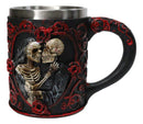 Red Rose Heart Motif Gothic Skeleton Couple Kissing Resin Coffee Cup Mug