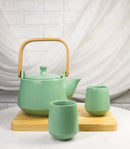 Matte Pastel Green Porcelain 22oz Teapot And 2 Tea Cups With Bamboo Tray Set