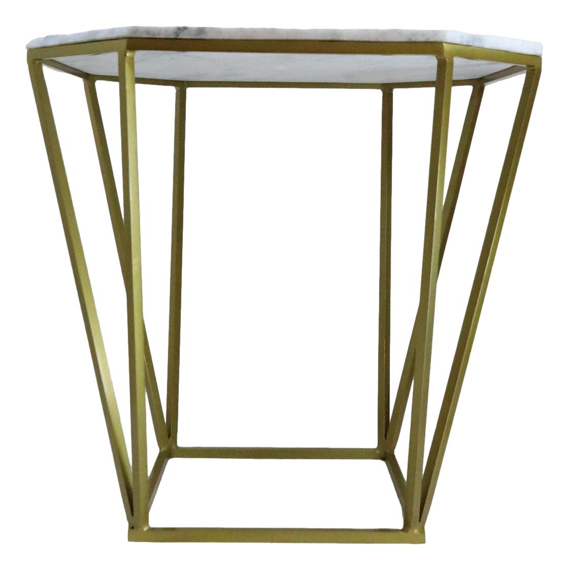 Contemporary Brushed Gold Metal With Natural Marble Top Octagonal Side Table