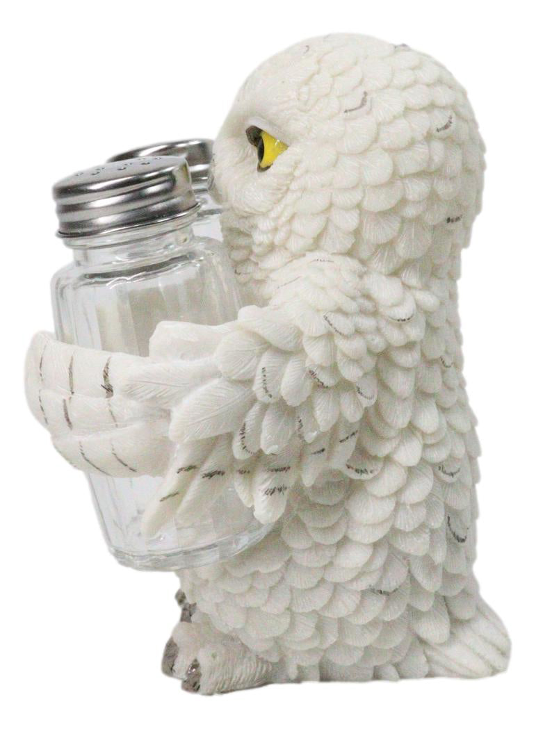 Wisdom Of The Woods Snowy White Owl Salt and Pepper Shakers Holder Set 5.5"H