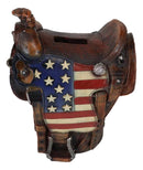 Rustic Western Cowboy Horse American Flag Saddle Money Coin Savings Piggy Bank