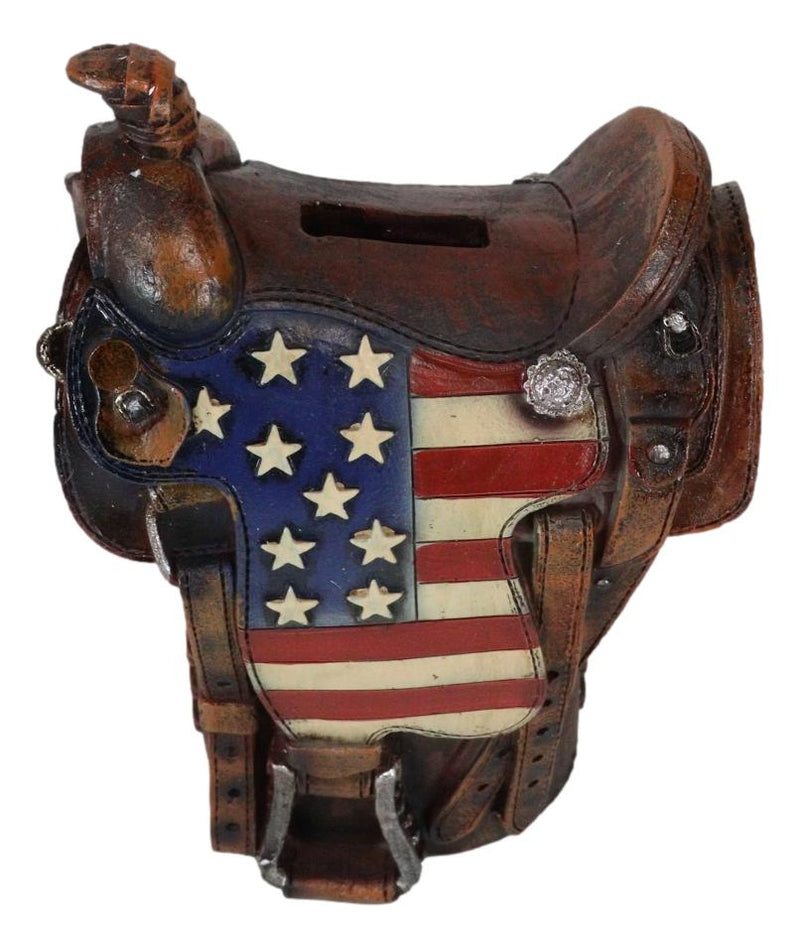 Rustic Western Cowboy Horse American Flag Saddle Money Coin Savings Piggy Bank