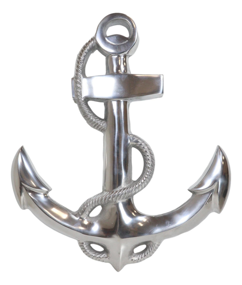Nautical Ocean Marine Polished Aluminum Metal Ship Anchor Wall Decor Plaque 18"H