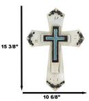 Rustic Western Turquoise Floral Scrollwork Faux Wood Layered Wall Cross Crucifix