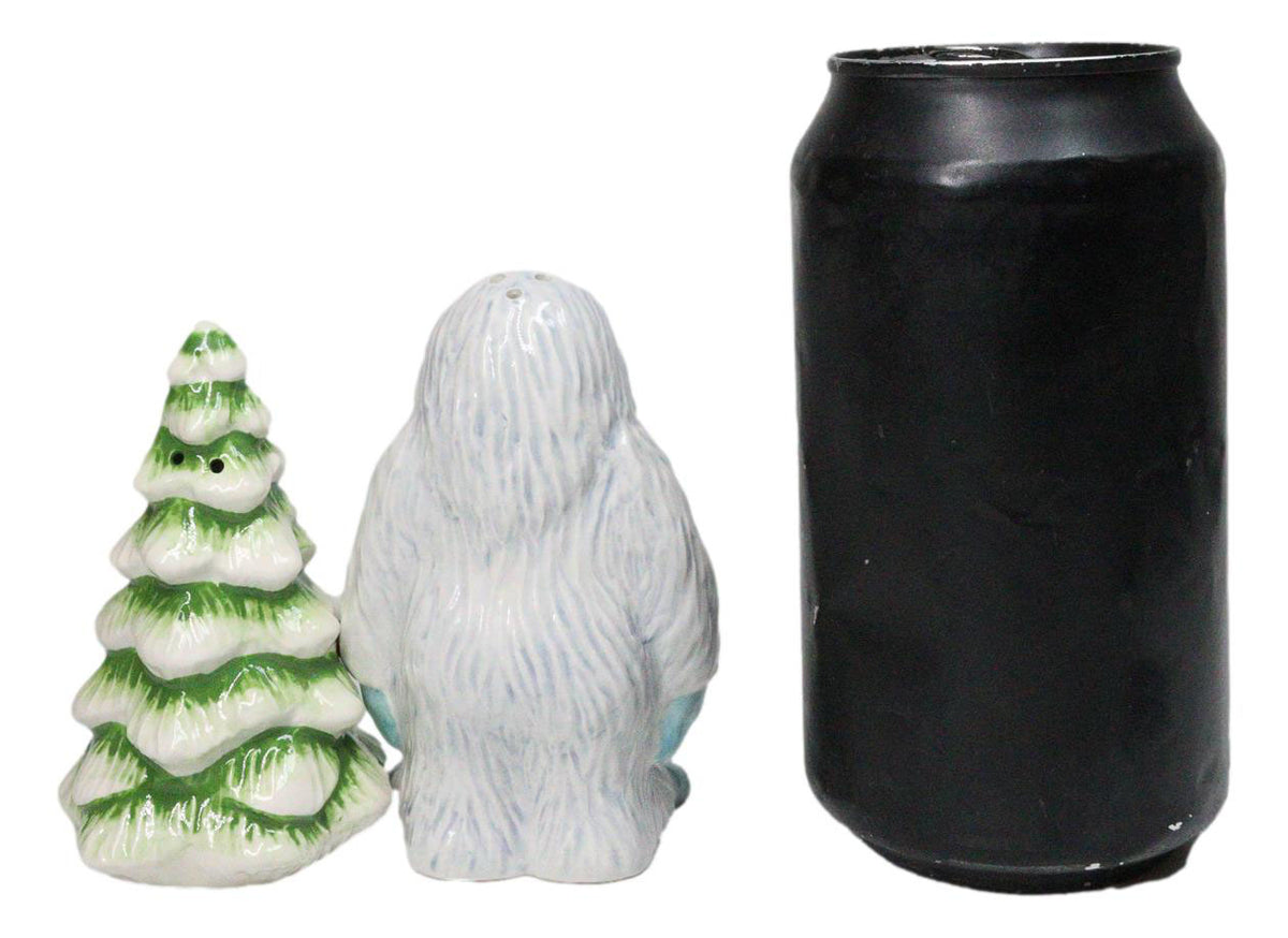 Himalayan Abominable Snowman Yeti And Pine Tree Ceramic Salt Pepper Shakers Set