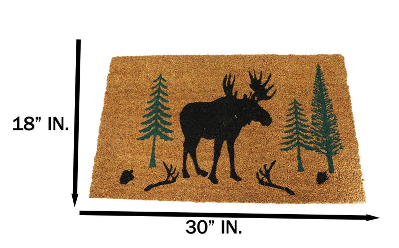 Rustic Western Moose Deer Scenic Pine Forest Coir Fiber Floor Mat Doormat 30X18