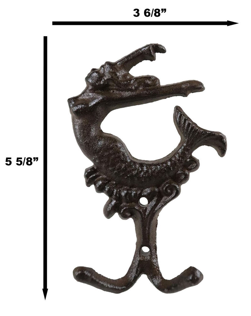 Set Of 2 Cast Iron Mermaid Ariel Above The Waves Rustic Double Wall Coat Hooks