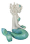 Nautical Aqua Capiz Blue Tailed Mermaid Holding Pearl In Clam Shell Figurine