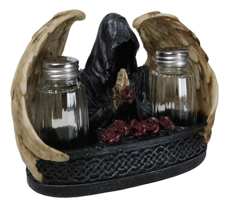 Gothic Grim Reaper With Angel Wings By Red Roses Salt And Pepper Shakers Holder